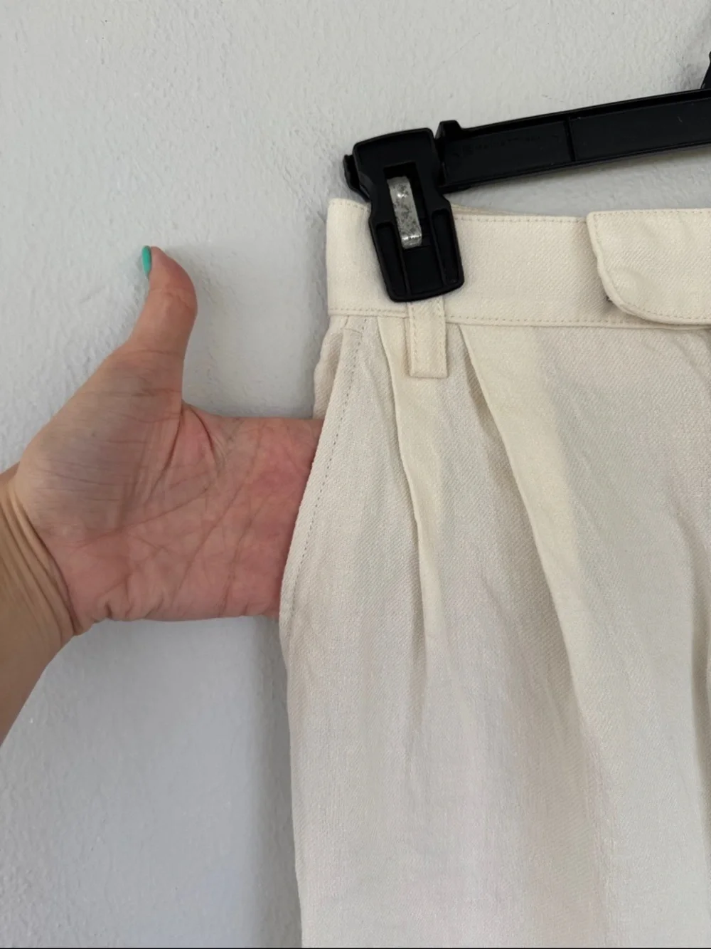 ZARA white high rise pleated wide leg linen blend crop pants size XS